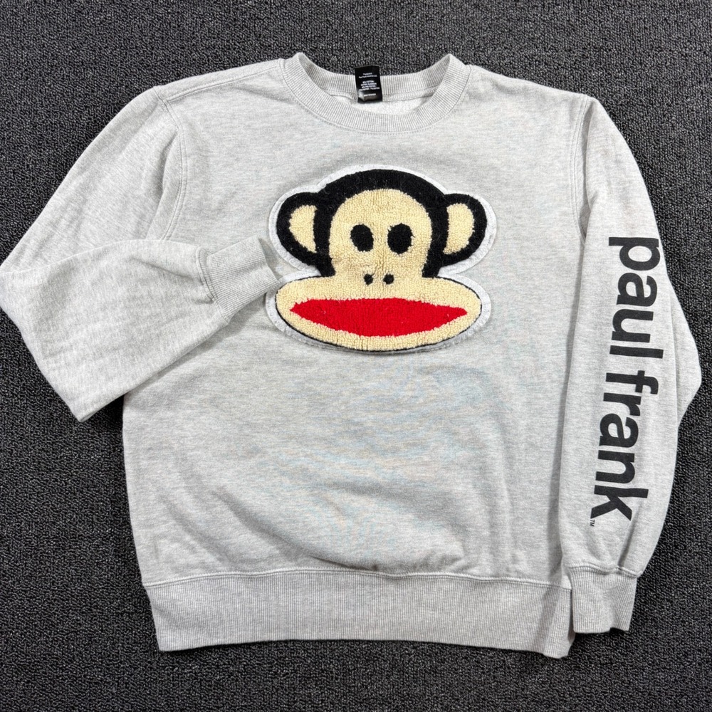 Paul Frank Julius Monkey Crew Neck Sweatshirt Juniors S Chenille Patch Gray